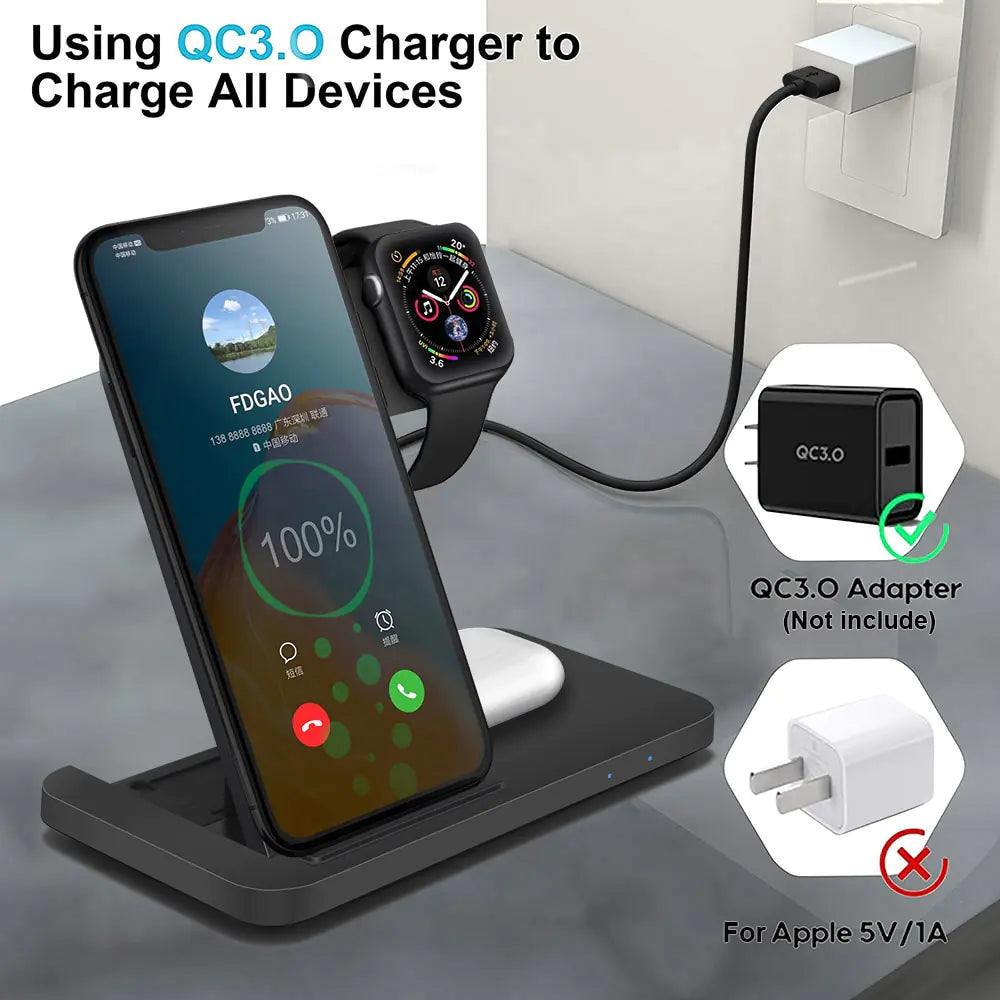 3in1 Wireless Fast Charger Dock Station - Products By Jax